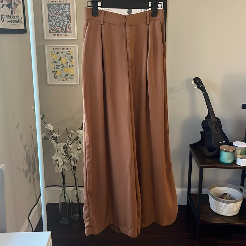 Tronjori Wide Leg Tan Tailored Pants
